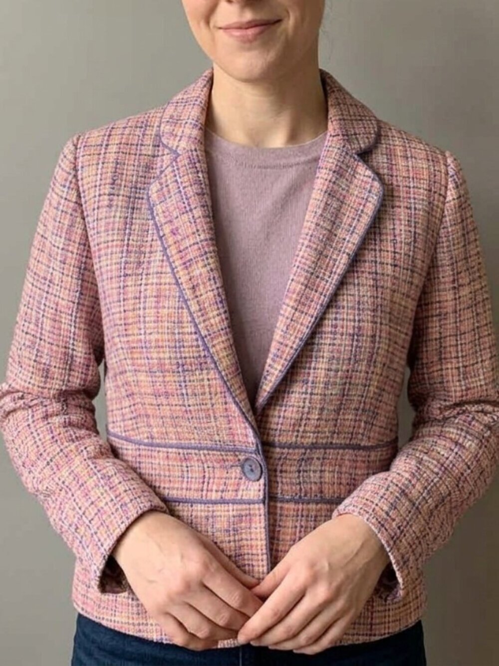Cleo Tweed Blazer in Pink and Purple